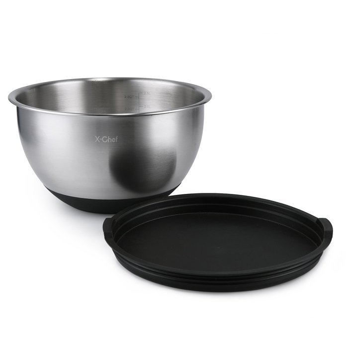 Mixing Bowls Set, X-Chef Professional Stainless Steel Mixing Bowls With Lids, Measurement Lines, Set of 5 Christmas... N4