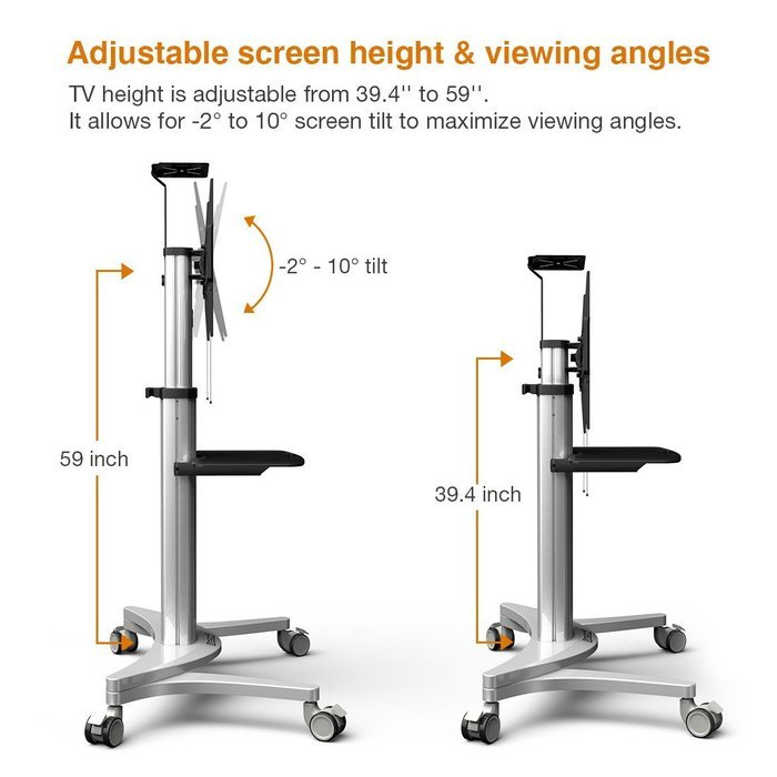 Loctek P2 Mobile TV Floor Cart for LCD LED Plasma Flat Panels Stand with Wheels Mobile fits 32''-70'' N2
