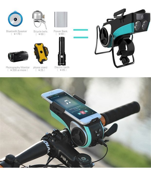 West Biking Convenient 3.0/4.0 Bicycle Phone Mount Holder 4400MAH Power Bank Bike LED Light Bluetooth Cycling... N4