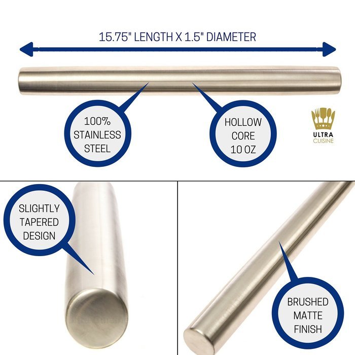 Professional French Rolling Pin for Baking &ndash; Smooth Stainless Steel Metal & Tapered Design Best for Fondant, Pie... N4