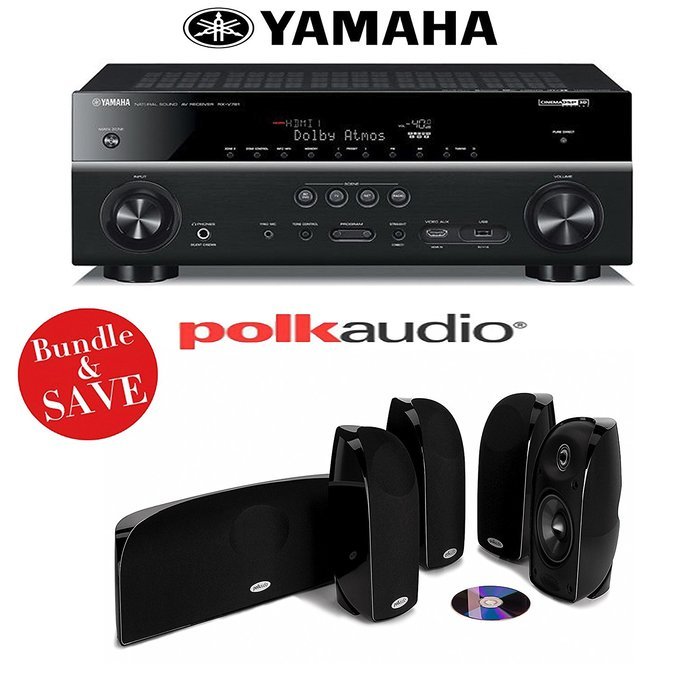 Yamaha RX-V781BL 7.2-Channel 4K A/V Receiver + A Polk Audio TL350 5.0 High Performance Home Theater Speaker System