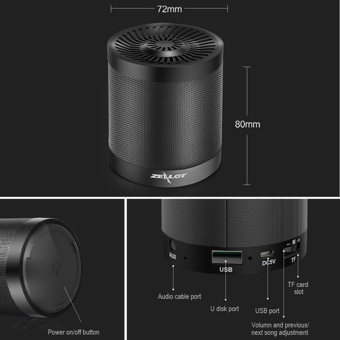 ZEALOT ShockWave S5 Bluetooth 4.0 Portable Long Play Time Wireless Speaker, Powerful Output with Enhanced Bass... N6