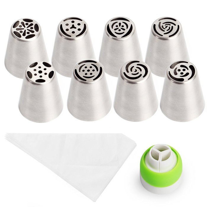 Russian Piping Tips - 8 Tools Set, 12 Bags, Coupler - TOP QUALITY - Icing Nozzles - For Cakes or Cupcakes Decoration...