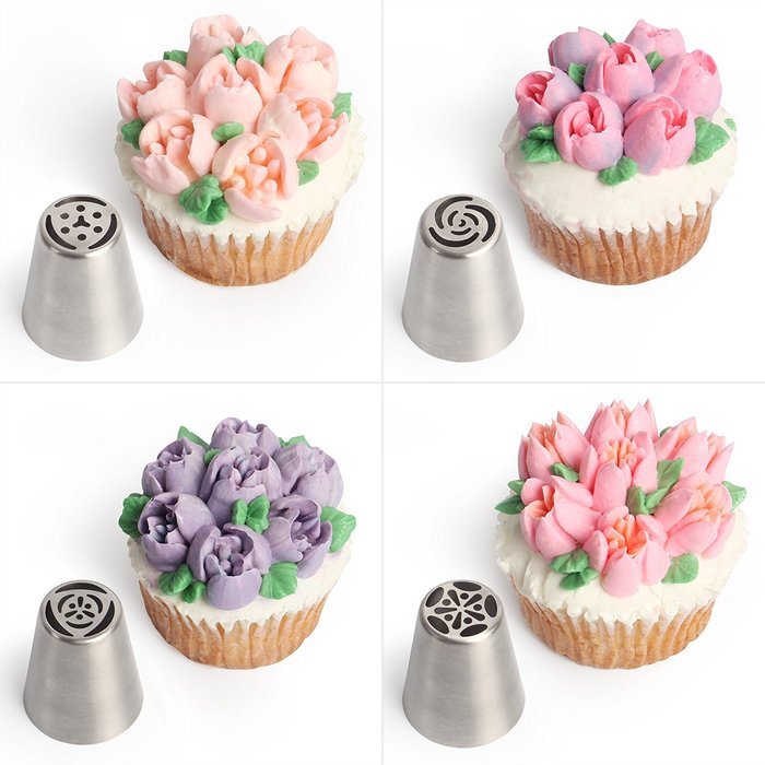 Russian Piping Tips - 8 Tools Set, 12 Bags, Coupler - TOP QUALITY - Icing Nozzles - For Cakes or Cupcakes Decoration... N4