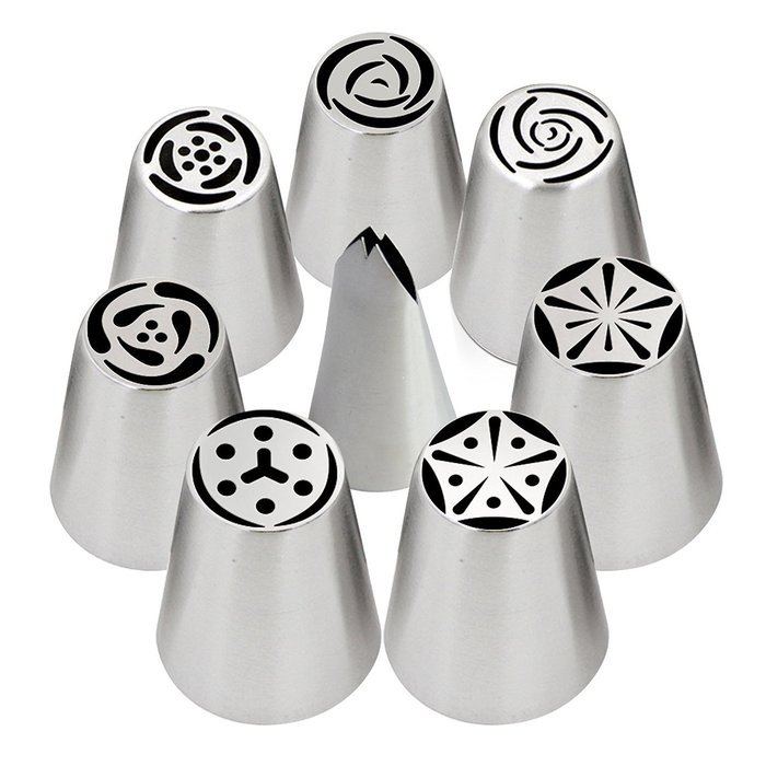 Russian Piping Tips - 8 Tools Set, 12 Bags, Coupler - TOP QUALITY - Icing Nozzles - For Cakes or Cupcakes Decoration... N7
