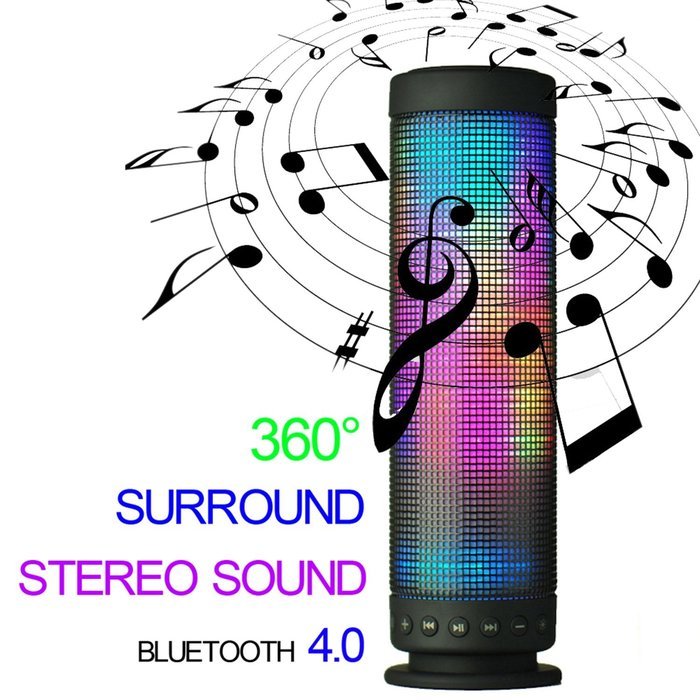 niceEshop(TM) Mini Wireless Portable Bluetooth Audio Speaker with Colorful Led Light (Black)