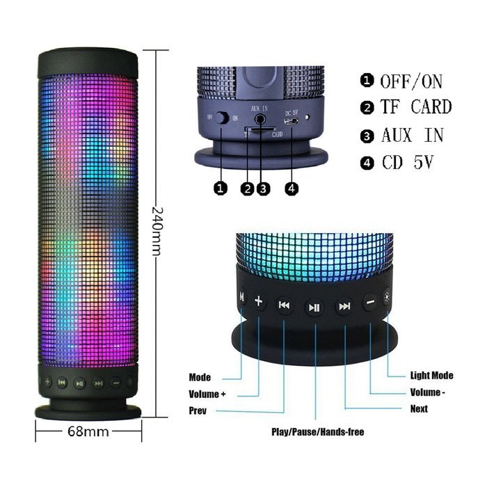 niceEshop(TM) Mini Wireless Portable Bluetooth Audio Speaker with Colorful Led Light (Black) N4