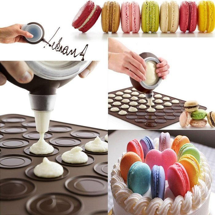 1 Set Silicone Pastry Cake Macaron Baking Mould Sheet Mat + Decor Pen+ 3 Nozzles