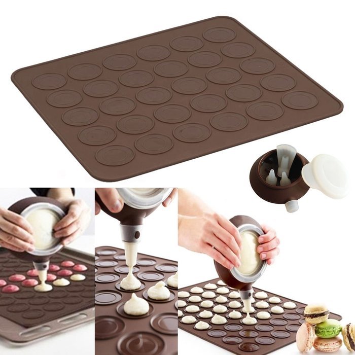 1 Set Silicone Pastry Cake Macaron Baking Mould Sheet Mat + Decor Pen+ 3 Nozzles N2