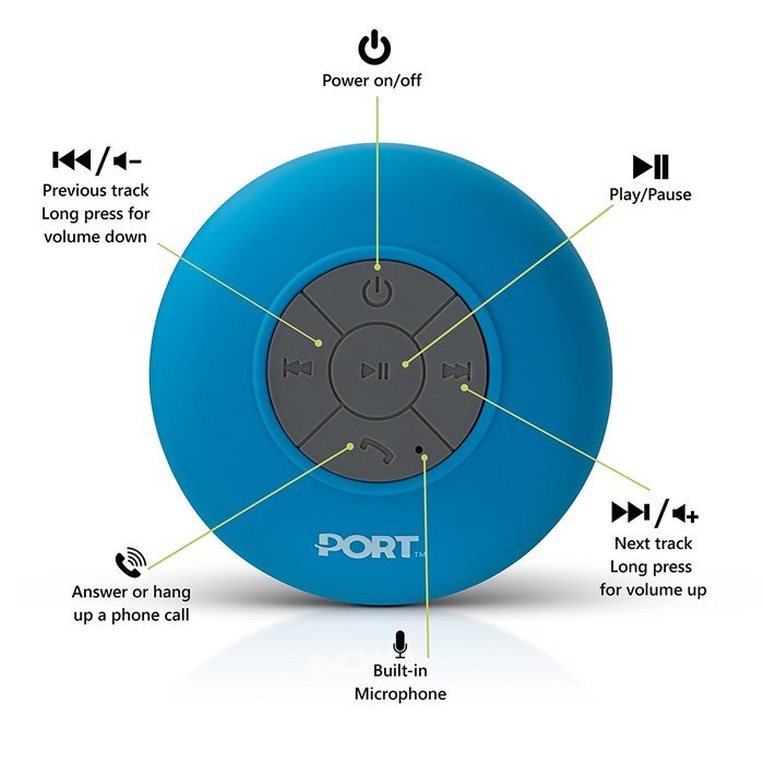 PORT Water Proof Bluetooth 3.0 Speaker, Water Resistant Mini Wireless Shower Speaker, Handsfree Portable Speakerphone... N10