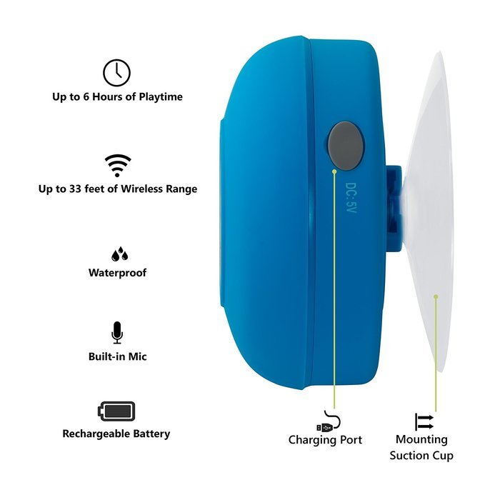 PORT Water Proof Bluetooth 3.0 Speaker, Water Resistant Mini Wireless Shower Speaker, Handsfree Portable Speakerphone... N11
