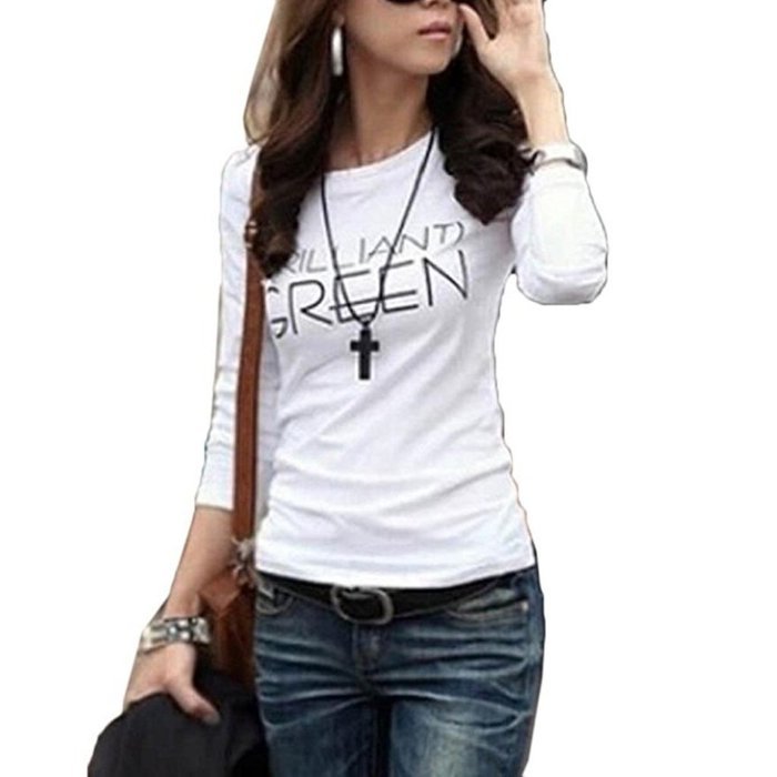 AIMTOPPY Fashion Fashion Women Round Neck Long Sleeve T-Shirts Casual Shirt Tops (XL, White) N6