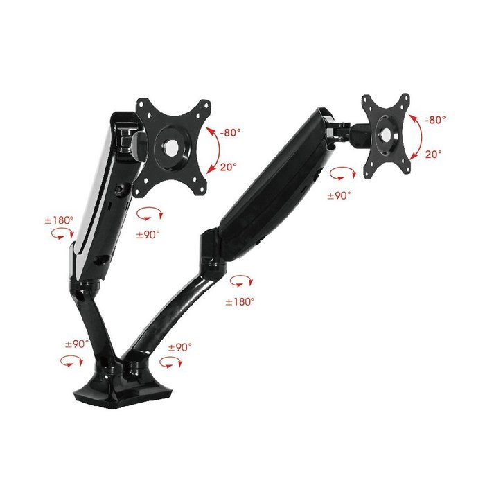 Loctek Gas Spring Dual LCD Arm Desk Monitor Mounts Fits 10"-27" Monitors N6
