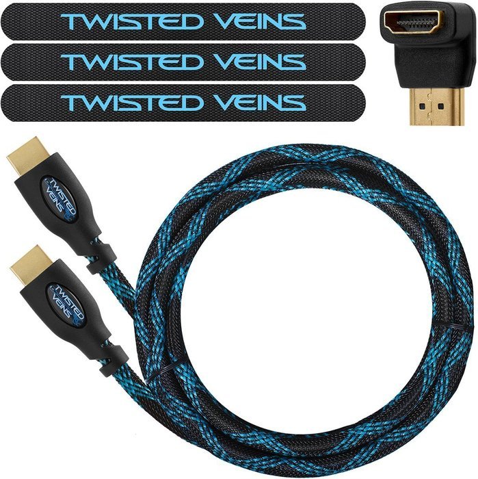 Twisted Veins (10 ft) High Speed HDMI Cable + Right Angle Adapter and Velcro Cable Ties (Latest Version Supports...