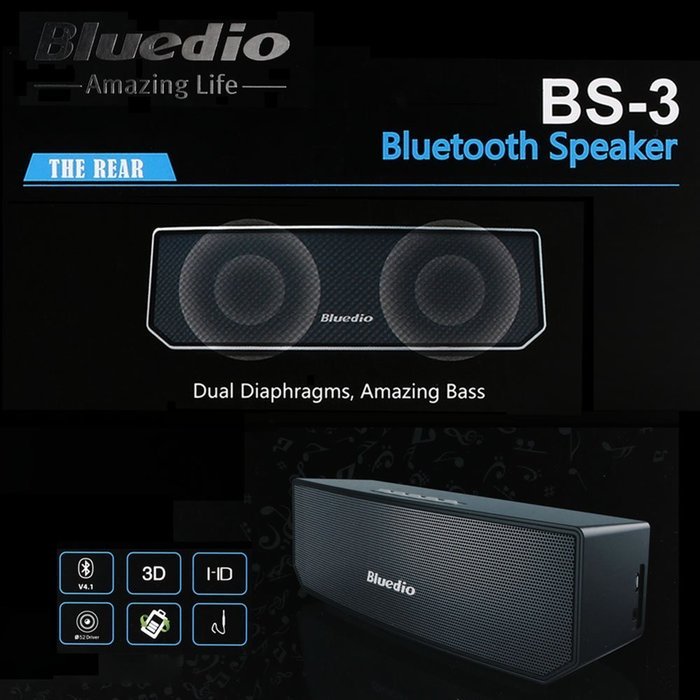 Bluedio BS-3 Wireless Stereo Bluetooth Speaker Bluetooth 4.1 Subwoofer 3D Sound Effect 3.5mm Audio Hands-free... N4