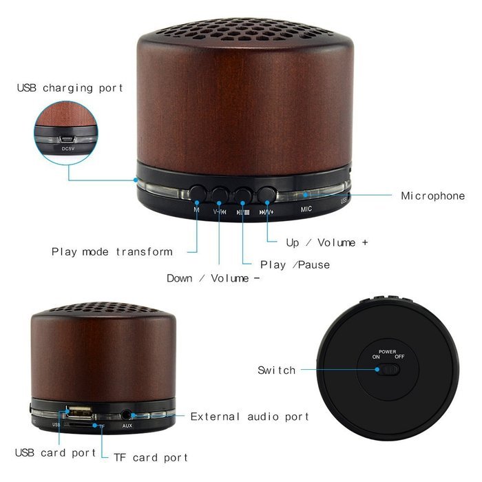 Deli Wood Wireless Mini Bluetooth Speaker - Portable 3D Stereo Music Sound Speaker with Super Bass Hifi Stereo... N2