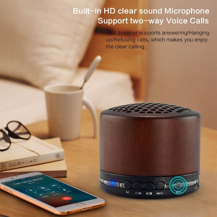 Deli Wood Wireless Mini Bluetooth Speaker - Portable 3D Stereo Music Sound Speaker with Super Bass Hifi Stereo... N4