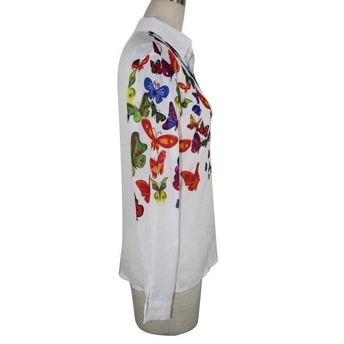 AIMTOPPYWomen Butterfly Chiffon Tops Long Sleeve Shirt Casual Blouse (M, Multicolor) N3