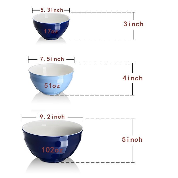 Dowan Ceramic Mixing Bowls/Serving Bowl Set, Set of 3, Easy Storage Prep Bowl N2