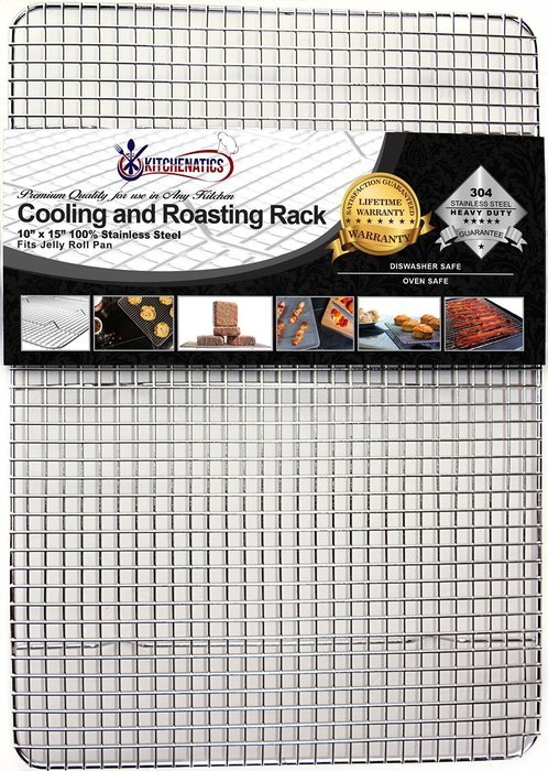 Kitchenatics Commercial Grade 10"x15" Stainless Steel Cooling and Roasting Rack Heavy Duty Thick-Wire Grid Fits...