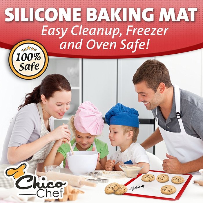 Silicone Baking Mat 2-Pk - Fits Half Sheets - Blue, Red colors - Bonus Cookbook, Lifetime Guarantee N2