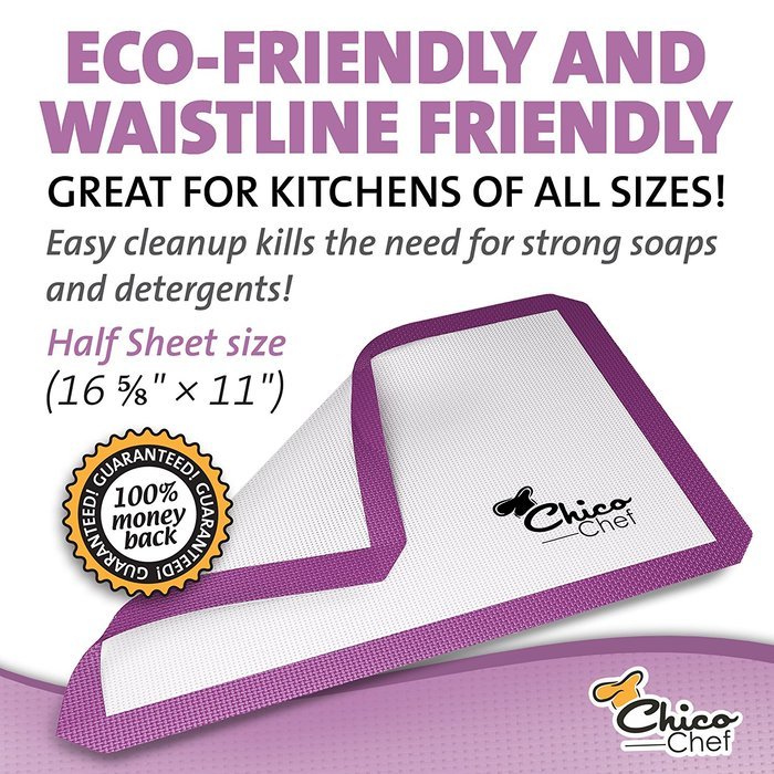 Silicone Baking Mat 2-Pk - Fits Half Sheets - Blue, Red colors - Bonus Cookbook, Lifetime Guarantee N8
