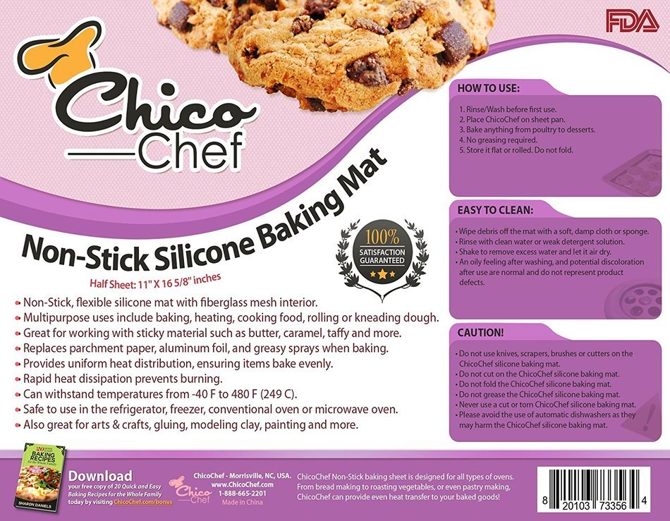 Silicone Baking Mat 2-Pk - Fits Half Sheets - Blue, Red colors - Bonus Cookbook, Lifetime Guarantee N10