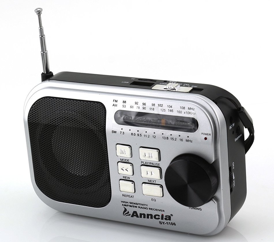 Anncia New Portable FM/AM radio Speaker with Micro TF card and USB flash driver MP3 player. (1205 Grey) N11