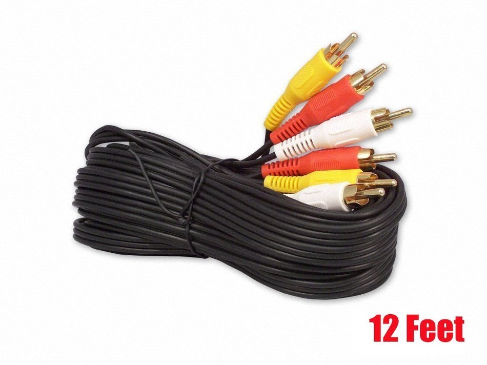 12FT RCA M/Mx3 Audio/Video Cable Gold Plated - Audio Video RCA Cable 12ft
