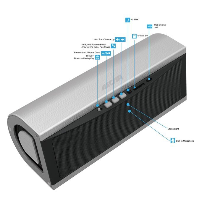 Ascar AS-338 Portable Wireless Bluetooth Speaker 4.1 With Microphone, 2x8W Output Power, 10 Playing Hours, Outdoor... N4
