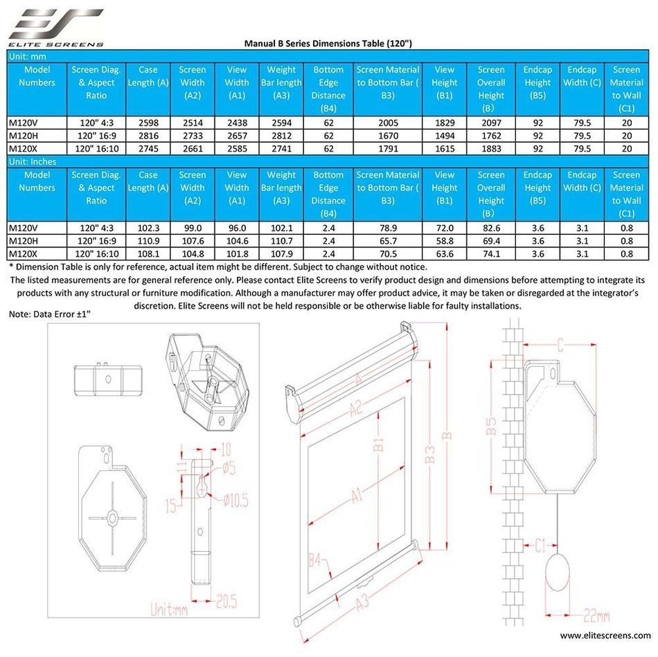 Elite Screens Manual B Series, 100-inch Diagonal 16:9, Pull Down Projection Manual Projector Screen with Auto... N18