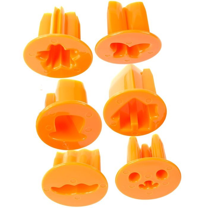 CuteZCute Fun Vegetable Cutter, Flower Butterfly House Face Mustache and Hat, Orange, Set of 6 N2