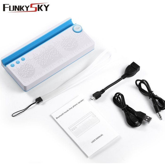 Funkysky Ultra-Portable Bluetooth Speaker with External 2200 mAh Emergency Power Bank and Phone Stand - Blue N7