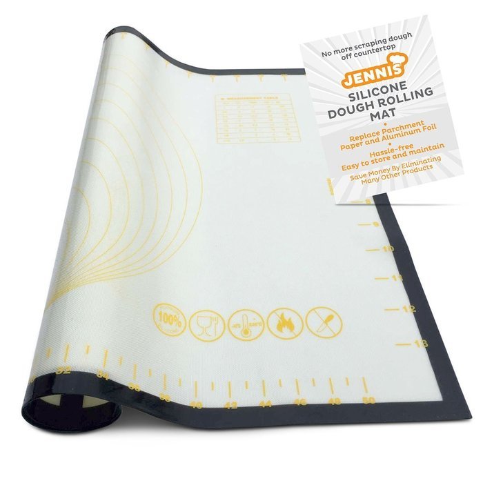 Jennis Silicone Pastry Mat for Baking Sticks to Counter Not to Dough 23"x15" Large
