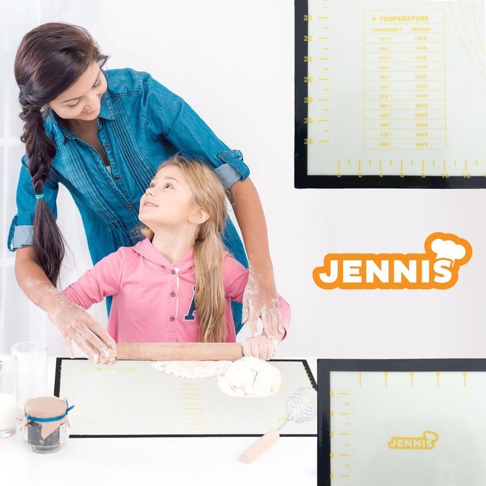 Jennis Silicone Pastry Mat for Baking Sticks to Counter Not to Dough 23"x15" Large N5