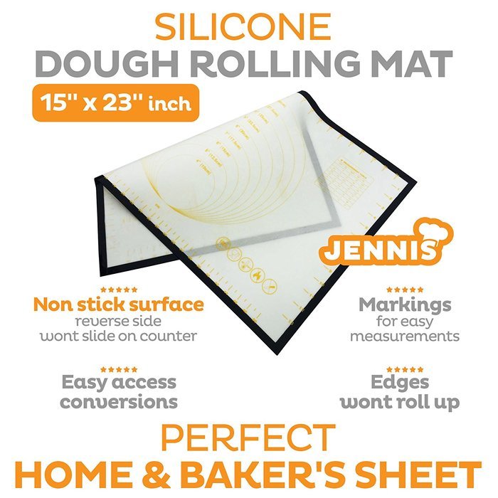 Jennis Silicone Pastry Mat for Baking Sticks to Counter Not to Dough 23"x15" Large N7