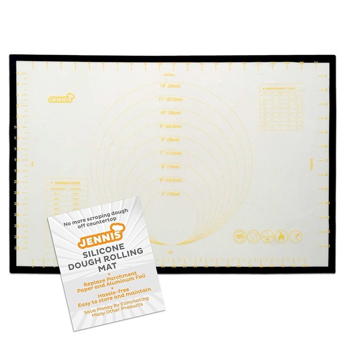 Jennis Silicone Pastry Mat for Baking Sticks to Counter Not to Dough 23"x15" Large N8