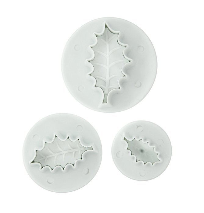 Fox Run Brands 67006 3-Piece Holly Leaf Fondant Plunger Cutter Set
