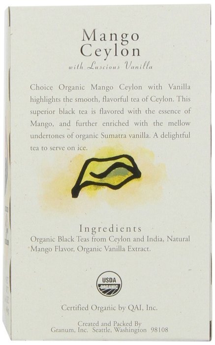 Choice Organic Mango Ceylon Tea with Vanilla, 20 Count Box N2