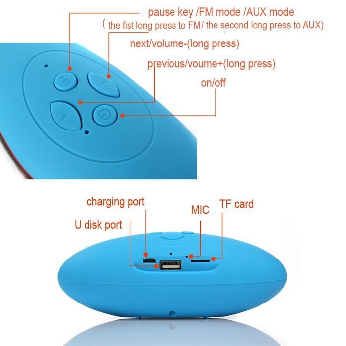 Aolyty Portable Mini Rugby Shape Wireless Bluetooth Speaker with Microphone Support FM & TF Card Music Play Black N18
