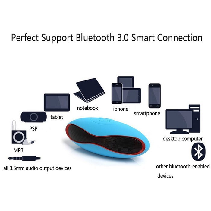 Aolyty Portable Mini Rugby Shape Wireless Bluetooth Speaker with Microphone Support FM & TF Card Music Play Black N20