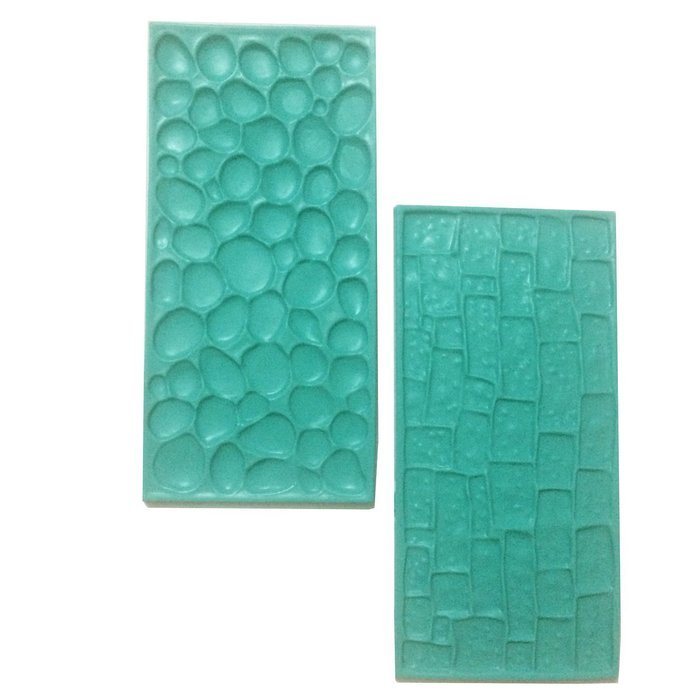 Fondant Impression Mat Set - Cobblestone & Stone Wall Design Sugarcraft Decorating Tool Gumpaste Embosser for...