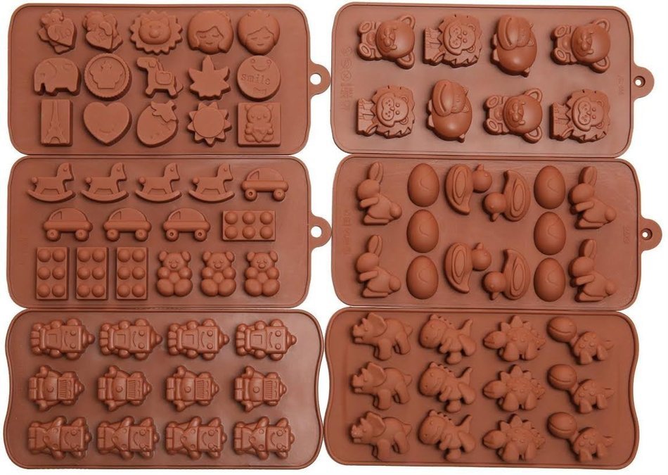 OliaDesign Silicone Baking Cupcake Liners Candy Molds Set (6 Pack), Brown