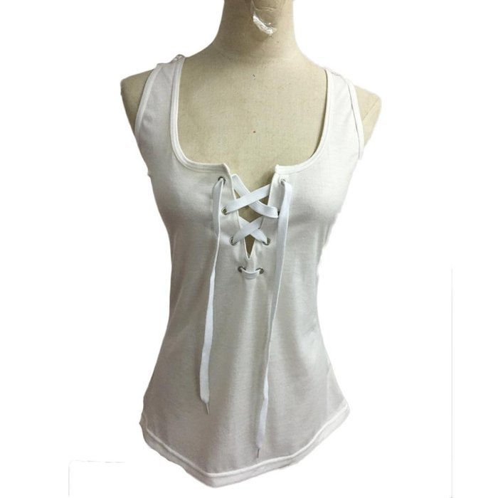 AIMTOPPY Fashion Women Bandage Tank Top Summer Sexy Lace Halter Top Sleeveless Camisole (S, White) N5