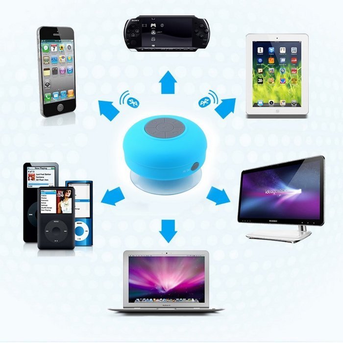 Sinduc Mini Bluetooth Speaker Waterproof Wireless Handsfree for Car Shower Home Mic Blue N4