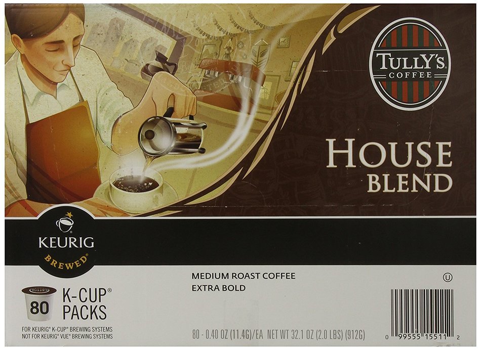 Tully's Coffee, House Blend, K-Cup for Keurig K-Cup Brewers (MEDIUM ROAST COFFEE-EXTRA BOLD) (Pack of 96) N5