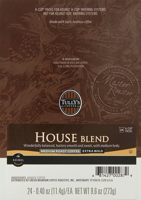 Tully's Coffee, House Blend, K-Cup for Keurig K-Cup Brewers (MEDIUM ROAST COFFEE-EXTRA BOLD) (Pack of 96) N16