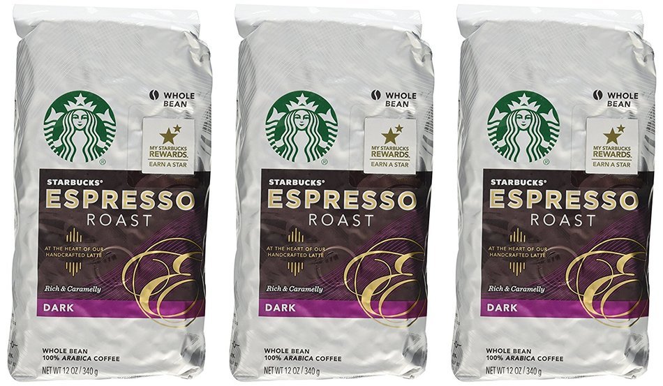 Starbucks Espresso Roast Coffee, Whole Bean, 12-Ounce Bags (Pack of 3)
