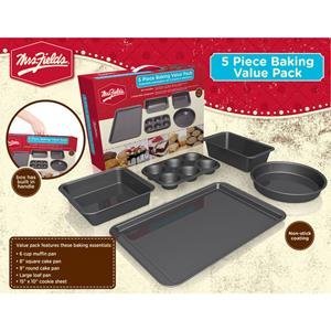 Mrs. Fields 5 Piece Bakeware Set, Includes Non-Stick 6-Cup Cupcake Pan, 9" Round Cake Pan, 8" Square Cake Pan,...