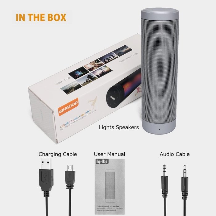 GINGOOD LED Bluetooth Speakers Portable Hip-Hop Wireless Dancing Colorful Bass Build in Microphone Black N14